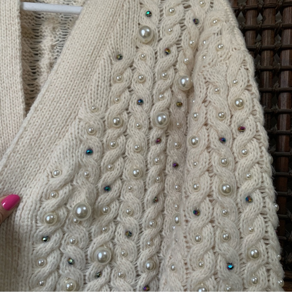 Maeve Anthropologie Party Pearl Embellished Knit Open Cardigan - Picture 5 of 16